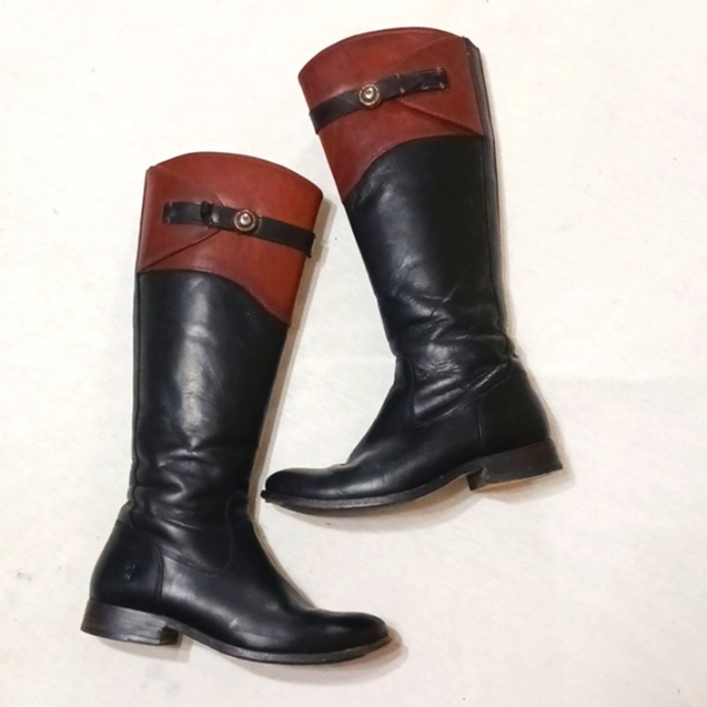 FRYE Molly Two-Toned Leather Tall Riding Boots